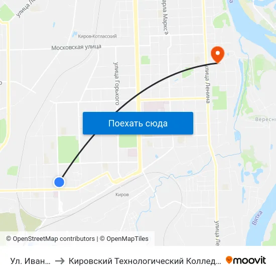 Ул. Ивана Попова to Кировский Технологический Колледж Пищевой Промышленности map