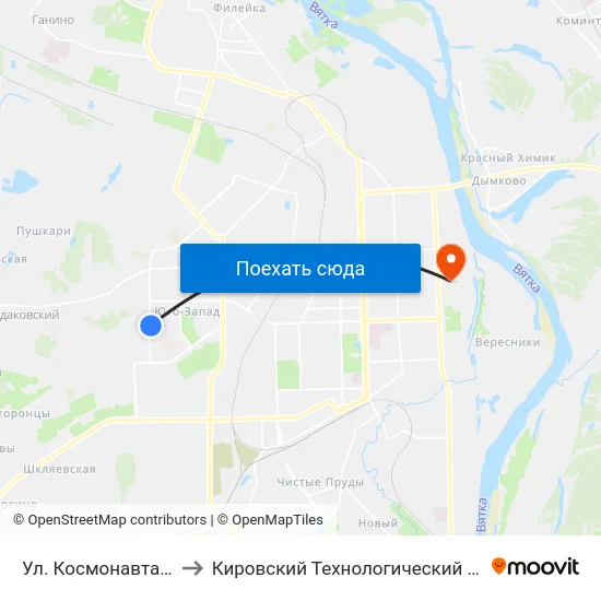 Ул. Космонавта Владислава Волкова to Кировский Технологический Колледж Пищевой Промышленности map