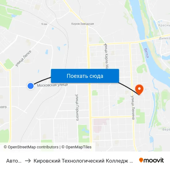 Автосалон to Кировский Технологический Колледж Пищевой Промышленности map