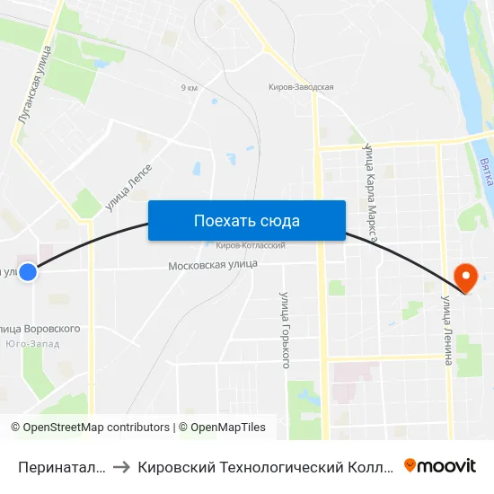 Перинатальный Центр to Кировский Технологический Колледж Пищевой Промышленности map