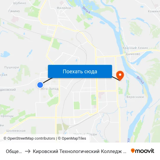 Общежитие to Кировский Технологический Колледж Пищевой Промышленности map