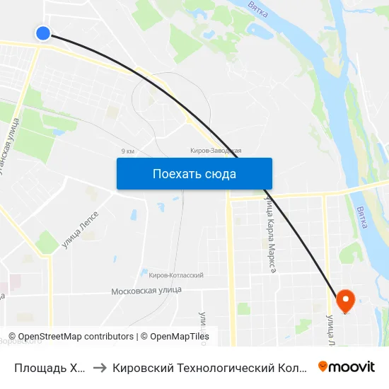 Площадь Хх Партсъезда to Кировский Технологический Колледж Пищевой Промышленности map
