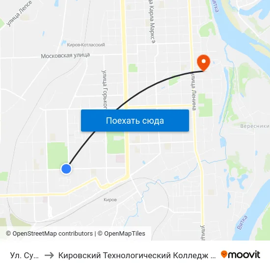 Ул. Сурикова to Кировский Технологический Колледж Пищевой Промышленности map