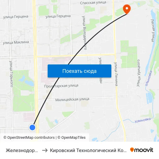 Железнодорожная Больница to Кировский Технологический Колледж Пищевой Промышленности map