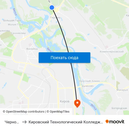 Черное Озеро to Кировский Технологический Колледж Пищевой Промышленности map
