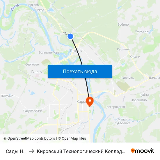 Сады Надежда to Кировский Технологический Колледж Пищевой Промышленности map
