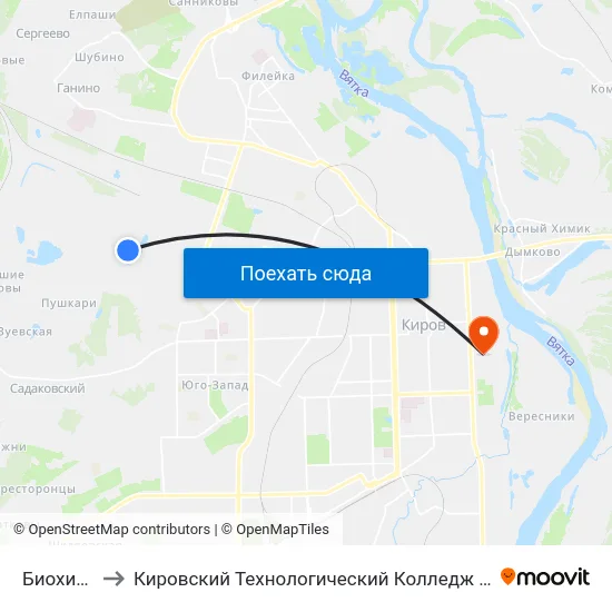 Биохимзавод to Кировский Технологический Колледж Пищевой Промышленности map