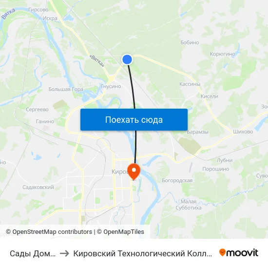 Сады Домостроитель to Кировский Технологический Колледж Пищевой Промышленности map