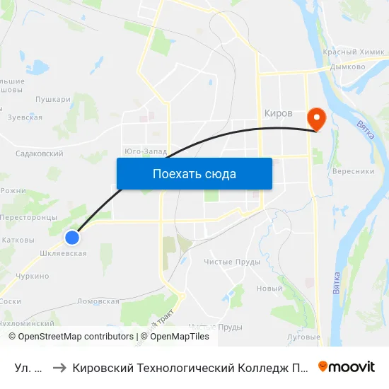 Ул. Тихая to Кировский Технологический Колледж Пищевой Промышленности map