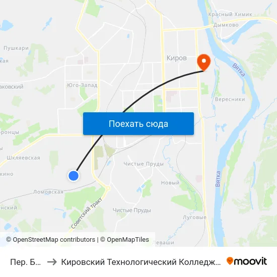 Пер. Базовый to Кировский Технологический Колледж Пищевой Промышленности map