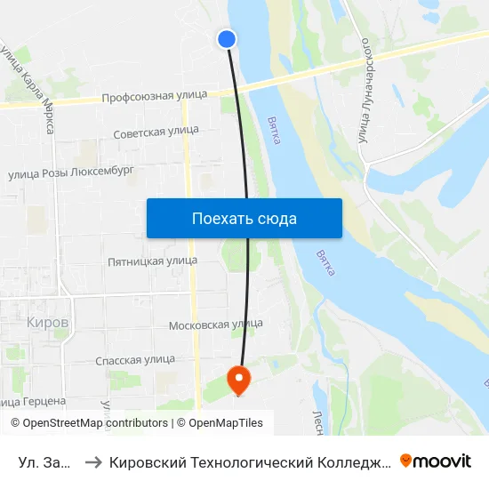 Ул. Заводская to Кировский Технологический Колледж Пищевой Промышленности map