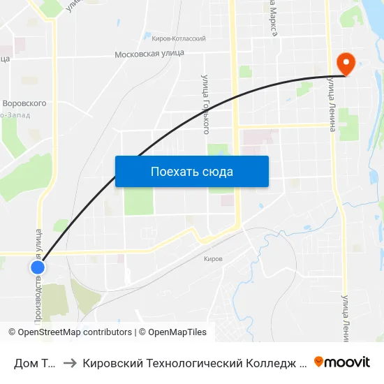 Дом Техники to Кировский Технологический Колледж Пищевой Промышленности map