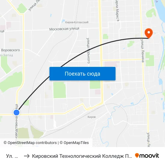 Ул. Щорса to Кировский Технологический Колледж Пищевой Промышленности map