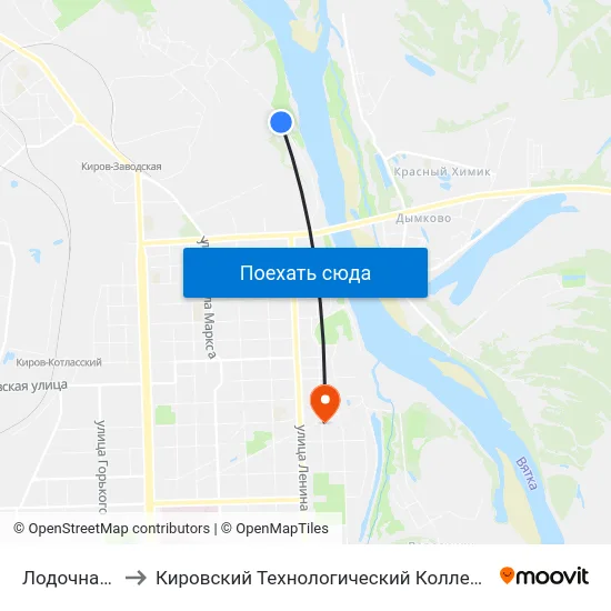 Лодочная Станция to Кировский Технологический Колледж Пищевой Промышленности map
