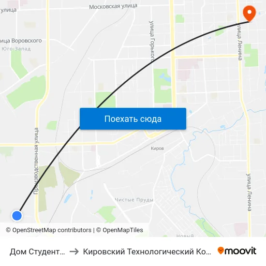 Дом Студента Медакадемии to Кировский Технологический Колледж Пищевой Промышленности map