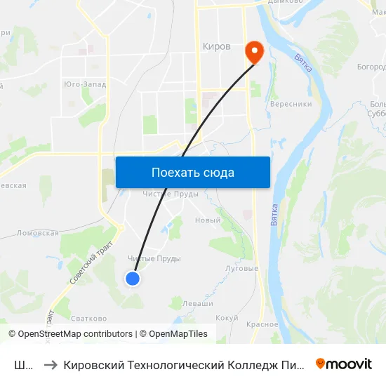 Школа to Кировский Технологический Колледж Пищевой Промышленности map