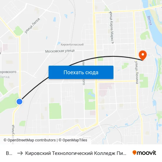 Веста to Кировский Технологический Колледж Пищевой Промышленности map