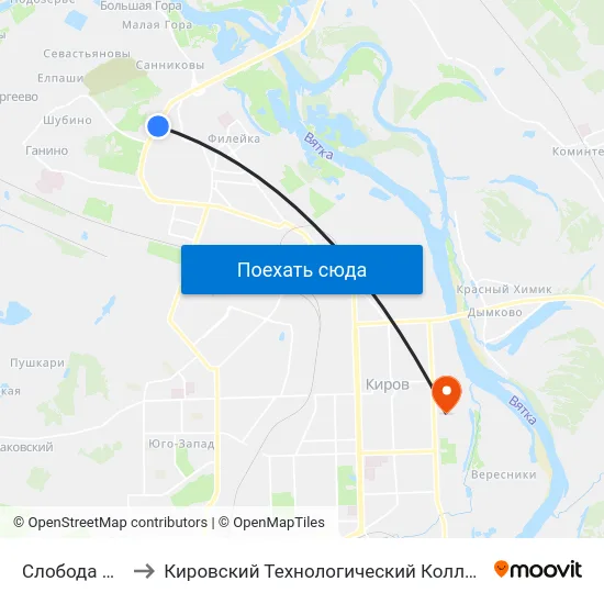 Слобода Малые Ряби to Кировский Технологический Колледж Пищевой Промышленности map