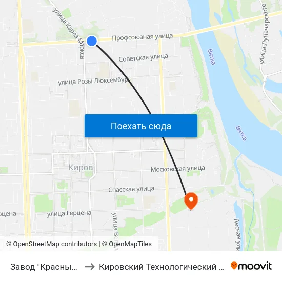 Завод "Красный Инструментальщик" to Кировский Технологический Колледж Пищевой Промышленности map