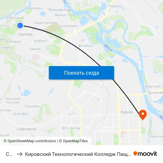 Сады to Кировский Технологический Колледж Пищевой Промышленности map