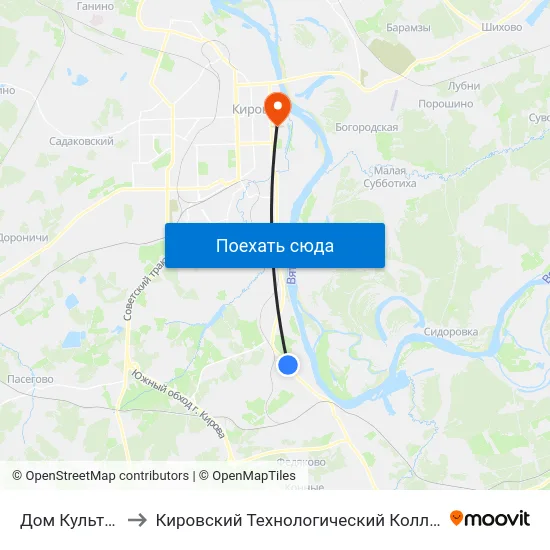 Дом Культуры "Россия" to Кировский Технологический Колледж Пищевой Промышленности map