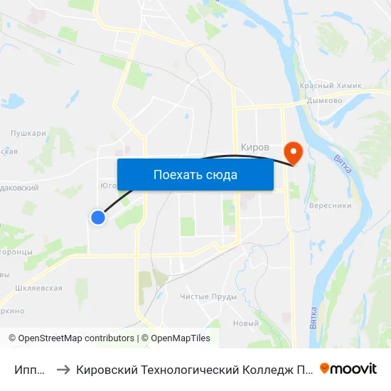 Ипподром to Кировский Технологический Колледж Пищевой Промышленности map