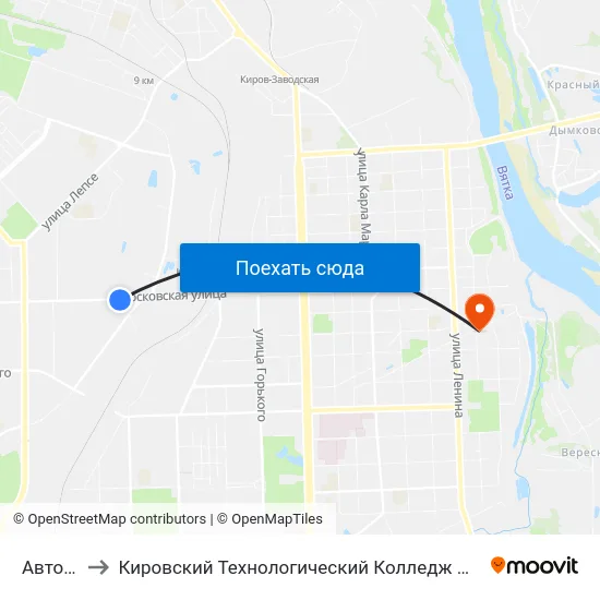 Автосалон to Кировский Технологический Колледж Пищевой Промышленности map