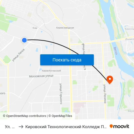 Ул. Лепсе to Кировский Технологический Колледж Пищевой Промышленности map