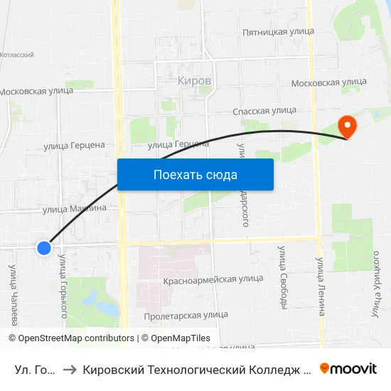 Ул. Горького to Кировский Технологический Колледж Пищевой Промышленности map