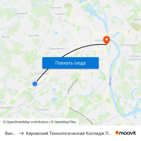 Ванчины to Кировский Технологический Колледж Пищевой Промышленности map
