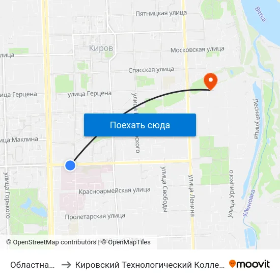 Областная Больница to Кировский Технологический Колледж Пищевой Промышленности map