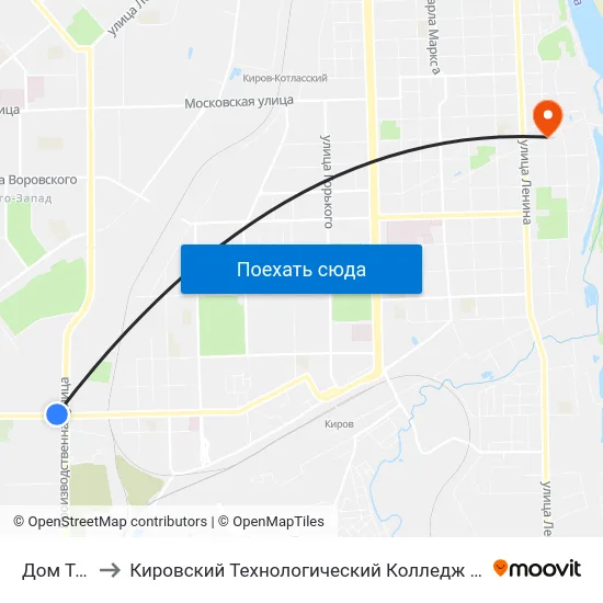 Дом Техники to Кировский Технологический Колледж Пищевой Промышленности map
