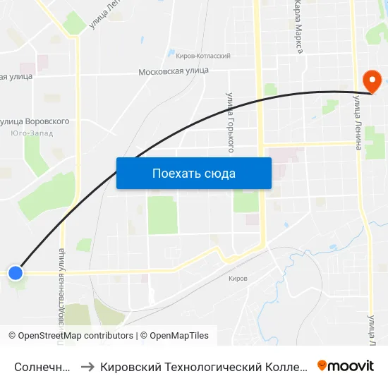 Солнечный Проезд to Кировский Технологический Колледж Пищевой Промышленности map