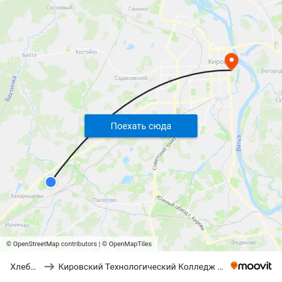Хлебозавод to Кировский Технологический Колледж Пищевой Промышленности map