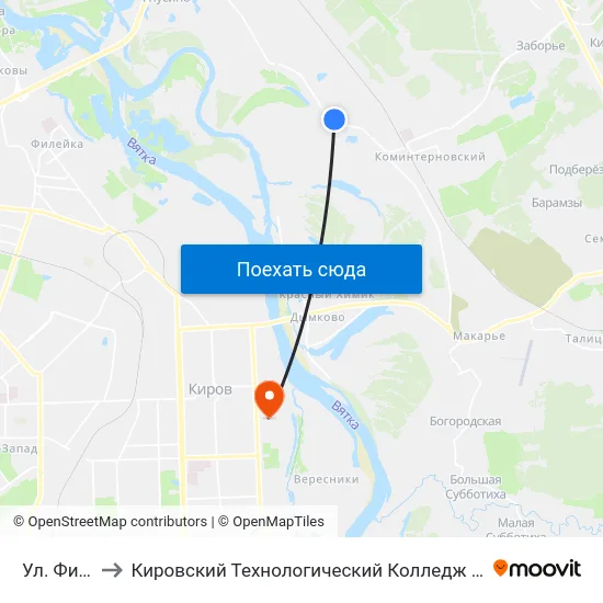 Ул. Филатова to Кировский Технологический Колледж Пищевой Промышленности map