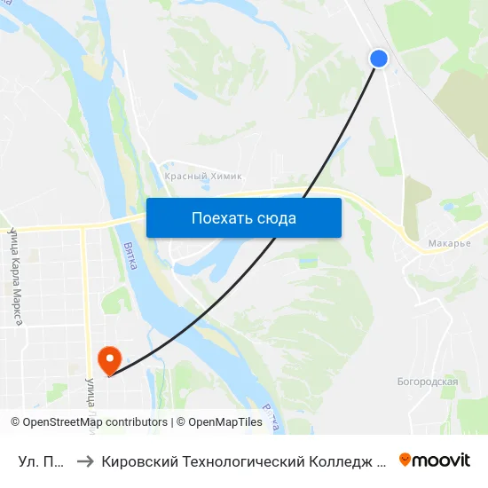 Ул. Прудная to Кировский Технологический Колледж Пищевой Промышленности map