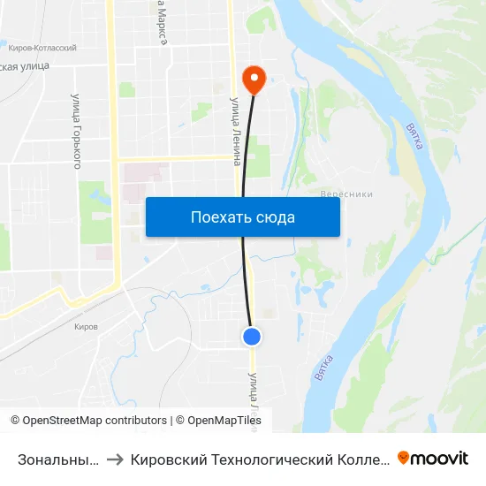 Зональный Институт to Кировский Технологический Колледж Пищевой Промышленности map