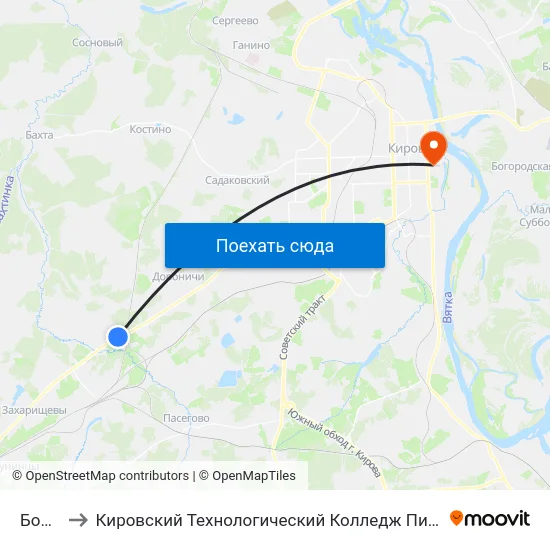 Бобыли to Кировский Технологический Колледж Пищевой Промышленности map