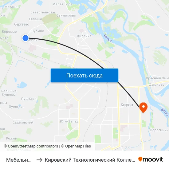 Мебельная Фабрика to Кировский Технологический Колледж Пищевой Промышленности map