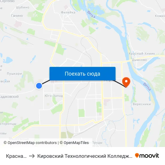 Красная Горка to Кировский Технологический Колледж Пищевой Промышленности map