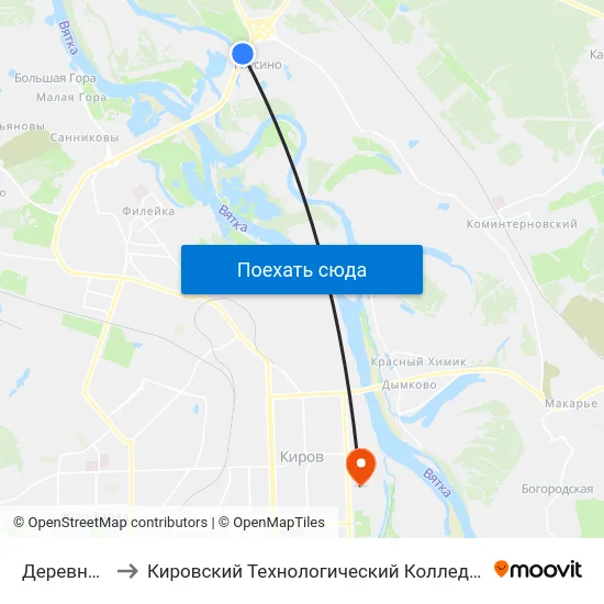 Деревня Гнусино to Кировский Технологический Колледж Пищевой Промышленности map