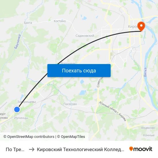 По Требованию to Кировский Технологический Колледж Пищевой Промышленности map