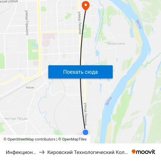 Инфекционная Больница to Кировский Технологический Колледж Пищевой Промышленности map
