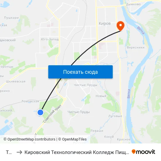Тэц-5 to Кировский Технологический Колледж Пищевой Промышленности map