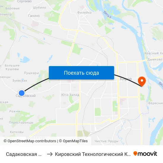 Садаковская Мебельная Фабрика to Кировский Технологический Колледж Пищевой Промышленности map