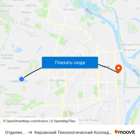 Отделение Связи to Кировский Технологический Колледж Пищевой Промышленности map