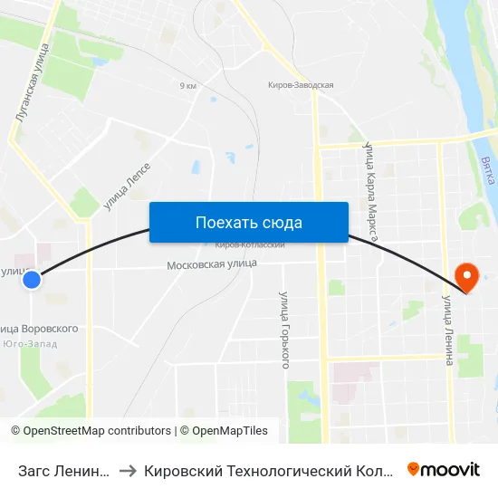 Загс Ленинского Района to Кировский Технологический Колледж Пищевой Промышленности map