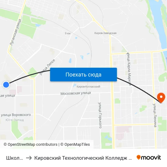 Школа №42 to Кировский Технологический Колледж Пищевой Промышленности map
