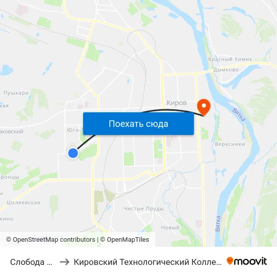 Слобода Егоровская to Кировский Технологический Колледж Пищевой Промышленности map