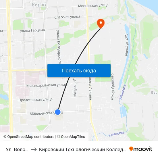 Ул. Володарского to Кировский Технологический Колледж Пищевой Промышленности map